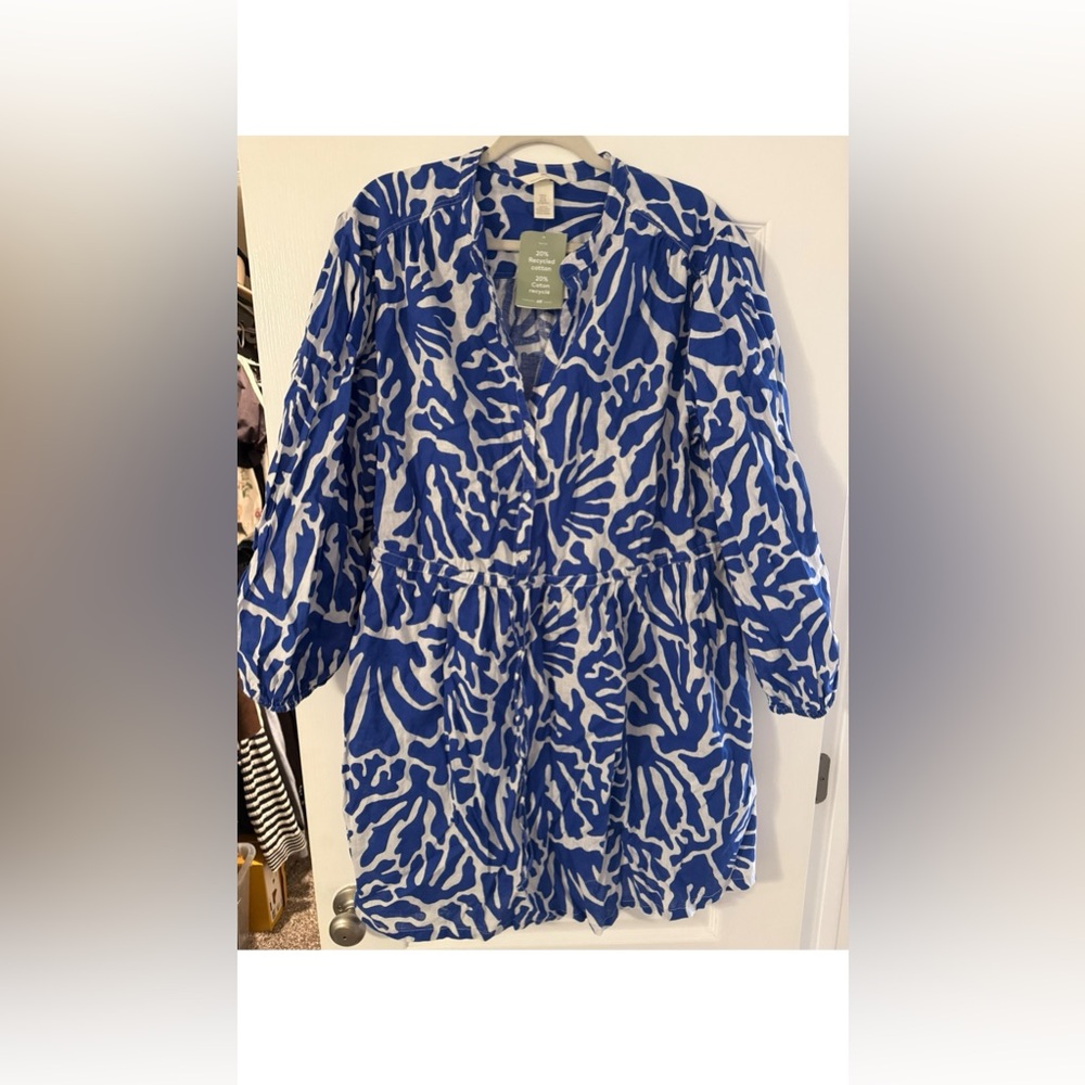 H&M Blue and White Long Sleeve Dress